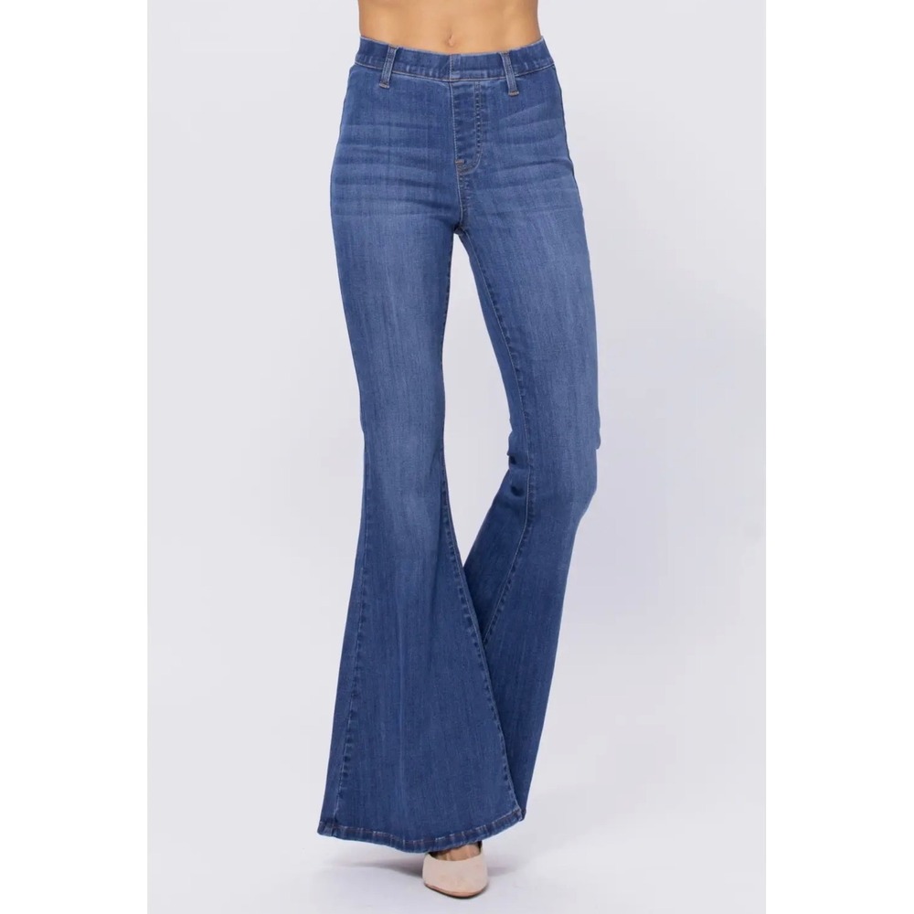 Judy Blue High Waist Pull-On Super Flare Jeans Dark Wash Stretch Denim 16W NWT